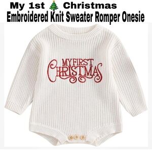 NWT Baby Girl Boy Knitted Sweater Romper Long Sleeve Jumpsuit 1ST CHRISTMAS 🎄